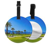 Etichette rotonde per valigie da viaggio, in pelle, con scritta "Golf Course by The See", 1/2/4 pezzi, con targhetta per la privacy