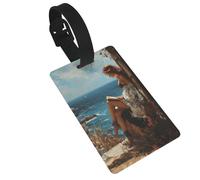 Etichette rustiche per bagagli, con scritta in inglese "Woman Reading by The See", ideali per viaggi e zaini da crociera