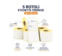 Etichette Termiche 60 x 65 mm 5 Rotoli da 500 Etichette - Anima 25 mm - 2500 Etichette Adesive per Stampanti Termiche, Etichettatrici, Logistica, Spedizioni, Magazzino F.C. Distribution