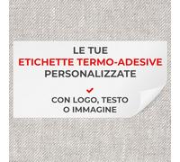 Etichette TermoAdesive per Vestiti Personalizzate Rettangolari con logo, testo, immagine, grafica Applicazione con ferro da stiro o pressa Per abbigliamento/tessuti (Dim. 12x6 cm)