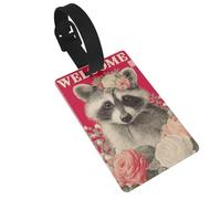 Etichette vintage per bagagli con procione felice che indossa fiori, etichetta identificativa con nome, etichetta per valigie, ideale per viaggi, crociere, zaini e borse
