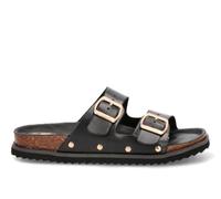 Etika Sandali Bio da donna, scarpe piatte anatomiche, scarpe casual con doppia fibbia con borchie, modello 10096, Nero , 41 EU