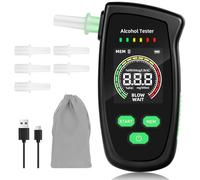 Etilometro ricaricabile con chip intelligente, controllo alcol con 5 bocchini e tipo C, schermo LCD a colori ad alta definizione e funzione di memoria
