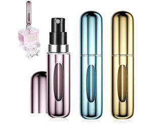 ETISEN, 3 Pezzi 5ml Atomizzatore di Profumo, Ricaricabile Spruzzino Profumo, Mini bottiglia spray portatile, Spruzzatore per bottiglie di profumo con finestra, Buono per viaggi (Blu, oro, rosa)