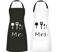 ETLEE Mr & Mrs - Grembiule da cucina con archetto regolabile e 2 tasche, può essere utilizzato per grigliate di uomini e donne in giardino, Bianco e nero, 88*69cm