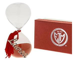 Etm Bomboniere Formoso Clessidra in Vetro Trasparente con Sabbia Rossa Inserto Scritta Laurea e Scatola h 11,5 cm Art 07A017