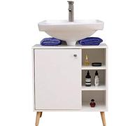 ETNIC ART - Mobiletto sottolavabo per bagno 62(L) x32x67 armadietto sottolavello cucina in legno con sportello ripiani bianco gambe vintage-