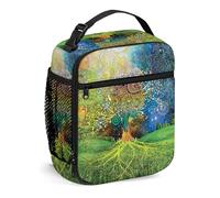 Etnico, Borsa per il pranzo Borsa per il pranzo isolata Borse riutilizzabili per donne Uomini Lavoro Picnic Campeggio, Albero in Madre Terra Illustrazione artistica, Lunchbox portatile per adulti Verd