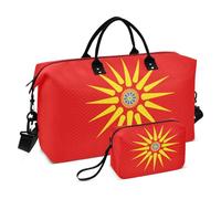 Etnico Macedone Bandiera Decorativa Carry on Weekender Pernottamento Borsa Palestra Tote Bag con Toiletry Bag per Aereo Viaggio 2 Pz Set bolso para viajar