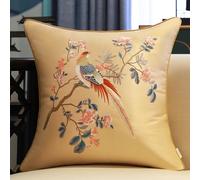 Etnico Ricamo Copriletto Federa Raso Finta Seta Cover Cinese Floreale Rétro