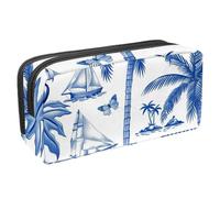 etoenbrc Astuccio per matite, blu con motivo isola tropicale, astuccio con cerniera, impermeabile, per ufficio, cancelleria per adolescenti, ragazze, adulti, studenti, Multicolore, Taglia unica,