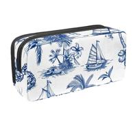 etoenbrc Astuccio per matite, blu con stampa di isola tropicale, astuccio con cerniera, impermeabile, per ufficio, cancelleria per adolescenti, ragazze, adulti, studenti, Multicolore, Taglia unica,