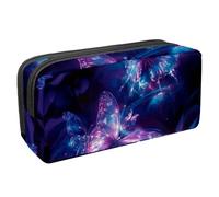 etoenbrc Astuccio per matite, con farfalle fluorescenti, con cerniera, impermeabile, per ufficio, cancelleria, per adolescenti, ragazze, adulti, studenti, Multicolore, Taglia unica, Astuccio