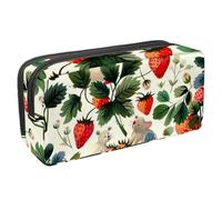 etoenbrc Astuccio per matite, motivo topolino e fragola, con cerniera, impermeabile, per ufficio, cancelleria per adolescenti, ragazze, adulti, studenti, Multicolore, Taglia unica, Astuccio