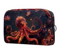 etoenbrc Borsa per il trucco con delfino e loto, con cielo stellato, borsa da viaggio riutilizzabile, borsa per cosmetici, grande borsa da toilette per adolescenti, ragazze, donne, 18,5 x 7,6 x 13 cm