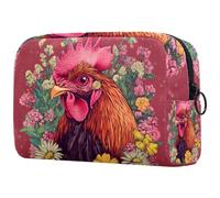 etoenbrc Borsa per il trucco con gallo rosso, borsa da viaggio riutilizzabile per cosmetici, borsa da toilette grande, per ragazze e donne, 18,5 x 7,6 x 13 cm, Multicolore 1., taglia unica