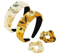 etoenbrc Confezione da 2 cerchietti larghi in poliestere e elastici per capelli, da donna, con fiori gialli e orso, alla moda, antiscivolo, accessori per capelli per ragazze e donne