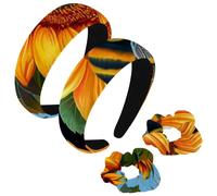 etoenbrc Confezione da 2 cerchietti larghi in poliestere e elastici per capelli, da donna, con girasoli, api, alla moda, antiscivolo, accessori per capelli per ragazze e donne