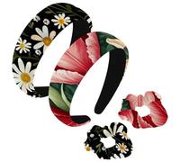 etoenbrc Confezione da 2 cerchietti larghi in poliestere e elastici per capelli, da donna, motivo a tulipani rossi e bianchi, alla moda, antiscivolo, per ragazze e donne, accessori per capelli