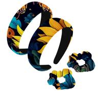 etoenbrc Confezione da 2 cerchietti larghi in poliestere e elastici per capelli, da donna, motivo cielo luna, girasoli, farfalle, alla moda, antiscivolo, accessori per capelli per ragazze e donne