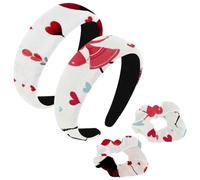 etoenbrc Confezione da 2 cerchietti larghi in poliestere e elastici per donne, per San Valentino, rosa, con cuori, alla moda, antiscivolo, accessori per capelli per ragazze e donne