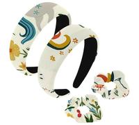 etoenbrc Confezione da 2 fasce larghe in poliestere e elastici per capelli, da donna, con stampa floreale e unicorno, alla moda, antiscivolo, per ragazze e donne, accessori per capelli