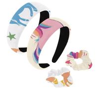 etoenbrc Confezione da 2 fasce larghe in poliestere e elastici per capelli, da donna, con stella e unicorno rosa, alla moda, antiscivolo, accessori per capelli per ragazze e donne