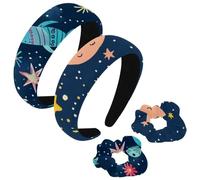 etoenbrc Confezione da 2 fasce larghe in poliestere e elastici per capelli, da donna, motivo universo, alla moda, antiscivolo, accessori per capelli per ragazze e donne