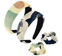 etoenbrc Confezione da 2 fasce larghe in poliestere e scrunchie da donna, con balena dipinta, cerchietti per capelli alla moda antiscivolo per ragazze e donne, accessori per capelli
