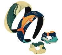 etoenbrc Confezione da 2 fasce larghe in poliestere e scrunchie da donna, con balena dipinta, cerchietti per capelli alla moda antiscivolo per ragazze e donne, accessori per capelli