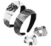 etoenbrc Confezione da 2 fasce larghe in poliestere e scrunchie da donna, vintage, con piume, nere, alla moda, antiscivolo, accessori per capelli per ragazze e donne