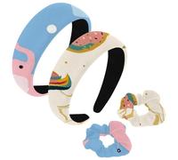 etoenbrc Confezione da 2 fasce larghe in poliestere e scrunchie per donne, ciambelle in stile cartone animato, unicorni, cerchietti per capelli alla moda antiscivolo per ragazze e donne, accessori per