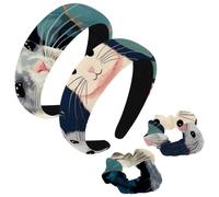 etoenbrc Confezione da 2 fasce larghe in poliestere e scrunchie per donne, colorate fasce per cincillà con cartoni animati, alla moda, antiscivolo, accessori per capelli per ragazze e donne