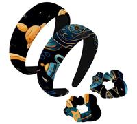 etoenbrc Confezione da 2 fasce larghe in poliestere e scrunchie per donne, con teiera araba, cerchietti per capelli alla moda antiscivolo per ragazze e donne, accessori per capelli