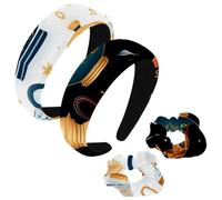etoenbrc Confezione da 2 fasce larghe in poliestere e scrunchie per donne, con teiera araba, M, fasce per capelli alla moda, antiscivolo, accessori per capelli per ragazze e donne