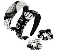 etoenbrc Confezione da 2 fasce larghe in poliestere e scrunchie per donne, con uova di Pasqua bianche e nere, fasce per capelli alla moda, antiscivolo, per ragazze e donne, accessori per capelli