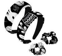 etoenbrc Confezione da 2 fasce larghe in poliestere e scrunchie per donne, con uova di Pasqua nere e bianche, cerchietti per capelli alla moda antiscivolo per ragazze e donne, accessori per capelli