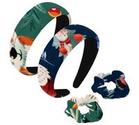 etoenbrc Confezione da 2 fasce larghe in poliestere e scrunchie per donne, motivo animali natalizi in stile cartone animato, alla moda, antiscivolo, accessori per capelli per ragazze e donne