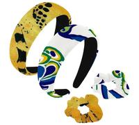 etoenbrc Confezione da 2 fasce larghe in poliestere e scrunchie per donne, motivo pavoni in stile cartone animato, alla moda, antiscivolo, accessori per capelli per ragazze e donne