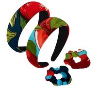 etoenbrc Confezione da 2 fasce larghe in poliestere e scrunchie per donne, per dipingere la frutta, alla moda, antiscivolo, accessori per capelli per ragazze e donne