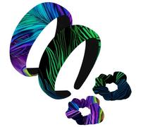 etoenbrc Confezione da 2 fasce larghe in poliestere e scrunchie per donne, quattro piume di pavone, alla moda, antiscivolo, accessori per capelli per ragazze e donne