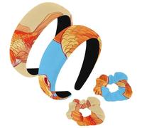 etoenbrc Confezione da 2 fasce larghe in poliestere e scrunchie per donne, sfondo blu, cerchietti per capelli con pesci rossi, alla moda, antiscivolo, accessori per capelli per ragazze e donne
