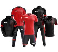 Etoile Box Glitch Line per Zeus Linea Relax Sport Calcio Fitness Tracksuit Training Calcetto Palestra Tuta Completino Kit Polo Train Allenamento Felpa con Cappuccio (Nero/Rosso, 3XL)