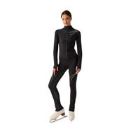 Etoile Maglia Aderente a Maniche Lunghe con Collo Lato e Tessuto Termico Batteriostatico e Zip per Pridance 310 Pattinaggio Decorazioni Effetto Strass Sudore Tessuto (Nero, 7-10 Anni)