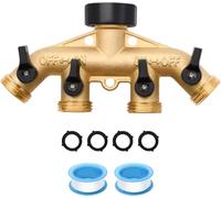Etomvoop Splitter per rubinetto da giardino a 4 vie, in ottone, ad alto flusso, per esterni, 3/4", con connettore rapido per rubinetto dell'acqua on/off individuale, per tubi da giardino domestici