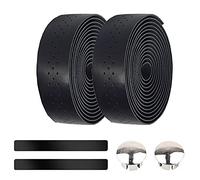ETOPARS 2 Pezzi Nero Nastro Manubrio Bicicletta PU Pelle Nastro Manubrio per Bici da Strada Corsa Nastri Avvolgenti Gomma Antiscivolo Traspirante Nastro Manubrio con Tappo