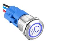 ETOPARS Acciaio Inossidabile 19mm Interruttore a Pulsante 12V 5A Interruttore a Levetta per Auto Impermeabile Metallo Interruttore a Bilanciere con Filo Blu Luce Fascio Abbagliante