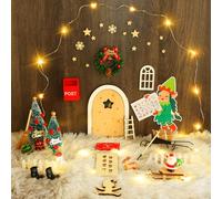 Etopgo Set Porta Babbo Natale Segreto 59 Pezzi Accessori Babbo Natale Segreto, Porta Magica con 5 Scene, con Albero di Natale, Pupazzo di Neve, carro agricolo, pagliaio, Impronte di Elfo