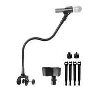 Etour Supporto per microfono a collo di cigno da 48,3 cm, braccio regolabile a 360° con 2 supporti per microfono e morsetto per palo resistente e adattatori a vite da 5/8"-3/8" e 5/8"-1/4", ideale per