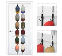 ETOWIFA Appendiabiti per cappelli da baseball e organizer [fino a 36 cappelli] da esporre sopra la porta o sulla parete appendiabiti per cappelli con 2 cinghie e 12 ganci regolabili, nero [ganci forti